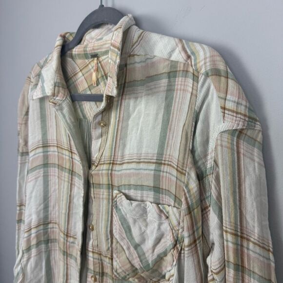 FREE PEOPLE | Nordic Oversized Plaid Button-Up Tunic Shirt Women’s Size Small - Picture 4 of 11